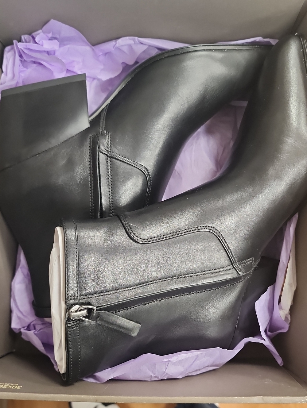 Franco Sarto Black Leather Block Heel Ankle Boots